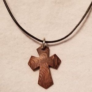 Wooden Cross Necklace with black adjustable cord